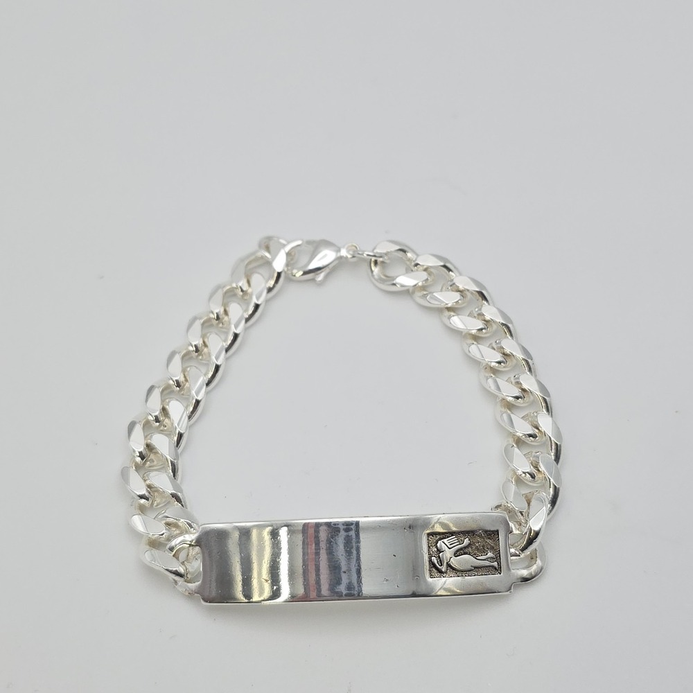 New! Vintage NINA RICCI ID Bracelet Zodiac Symbol? Silver Plate 7.75" New In Box